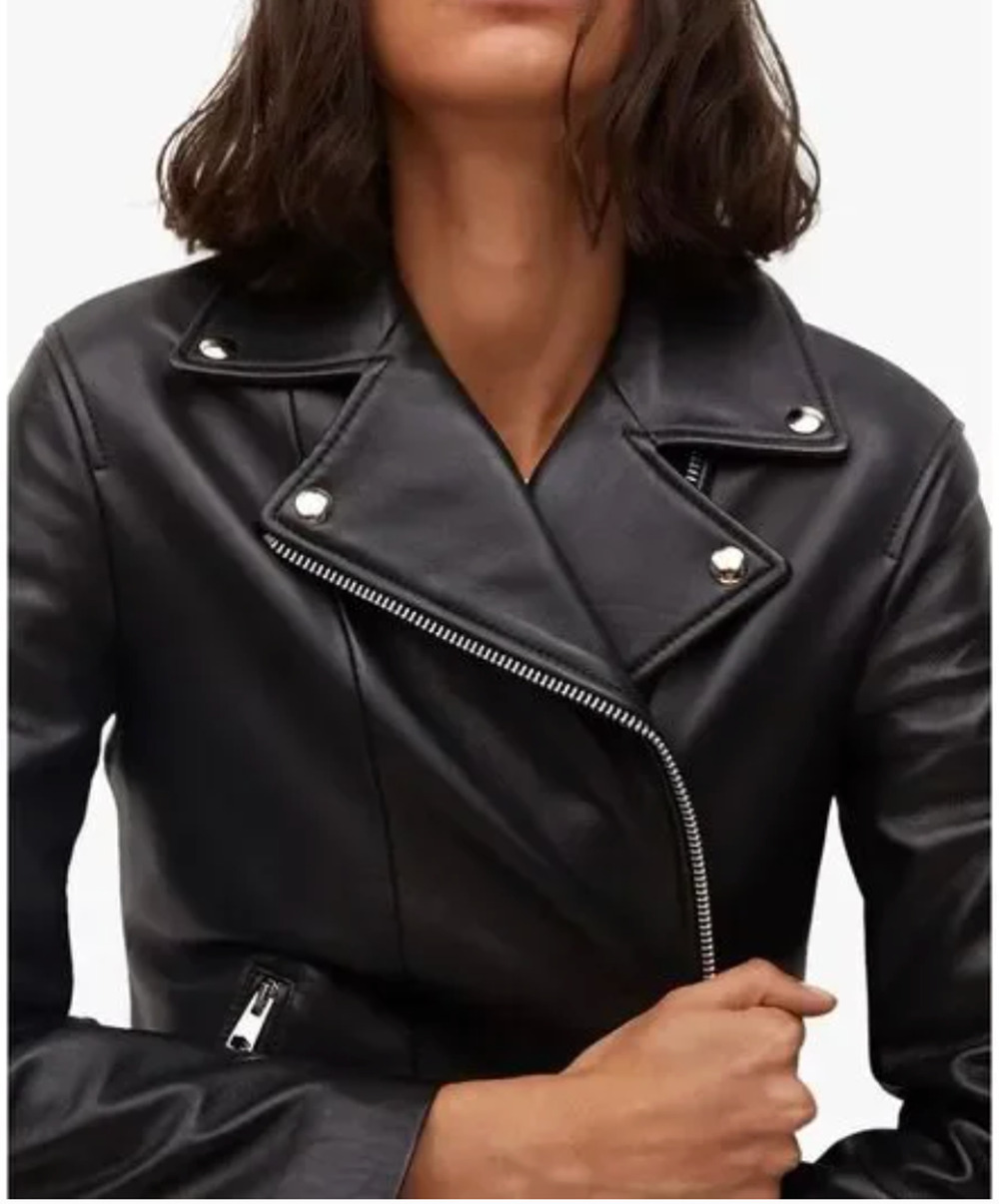 NWT MANGO Perfect Leather Biker Moto Jacket Black Sustainable 100% Leather Small
